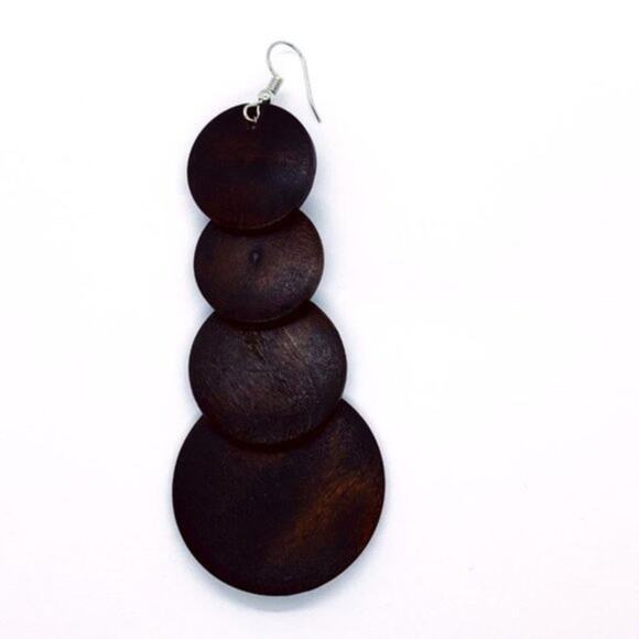 NWT Brown Wood Layered Circle Tiered Dangle Earrings - Picture 3 of 5